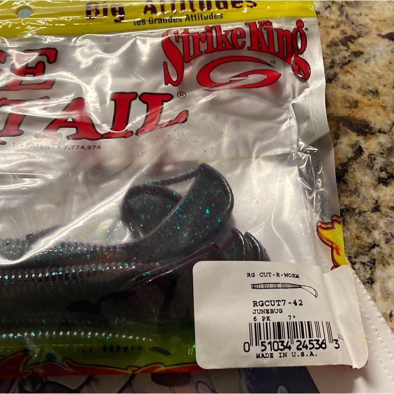 Strike King Rage Tail Cut R Worm 7″ Junebug