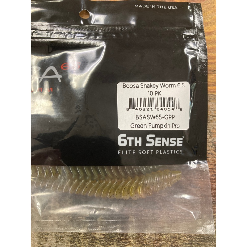 6th Sense Boosa Shakey Worm 6.5 Green Pumpkin Pro