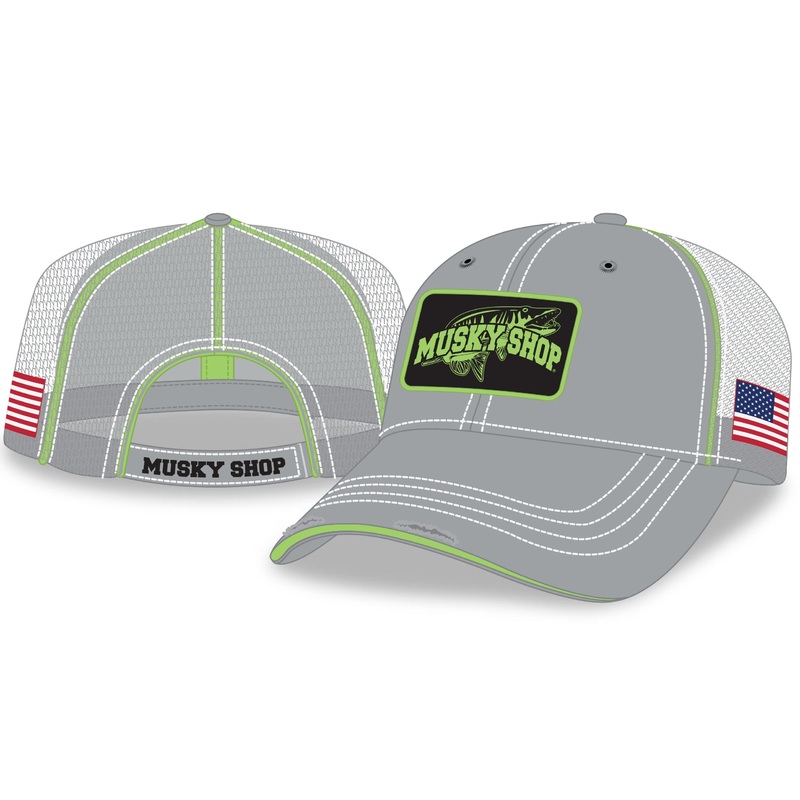 Musky Shop Gray Distressed Patch Mesh Trucker Cap