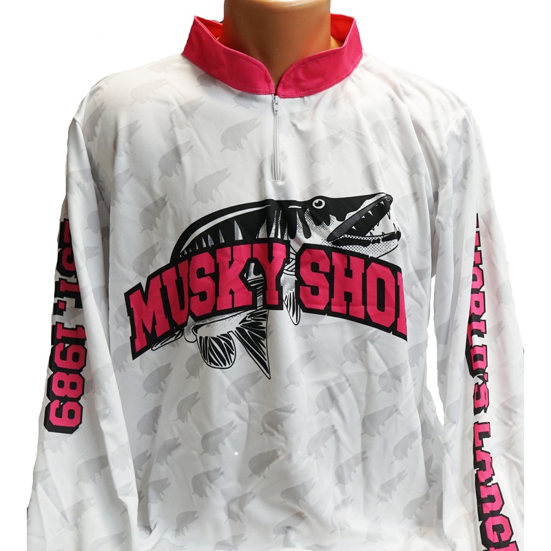 Musky Shop Long Sleeve Quarter Zip Shirt White Pink Black