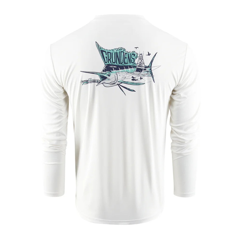 Grunden’s Trophy Hunting Long Sleeve Technical Tee Shirt – White