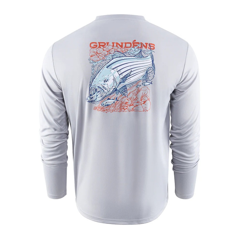 Grunden’s Striped Bass Long Sleeve Technichal Tee Shirt – Steel Grey