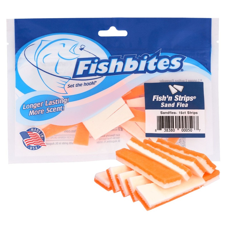 Fishbites Longer Lasting Fish’n Strips Sand Flea Scented Soft Baits