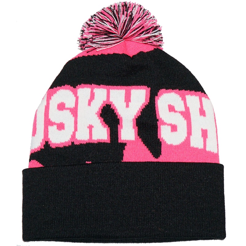 Musky Shop Pom Beanie Neon Pink White Black