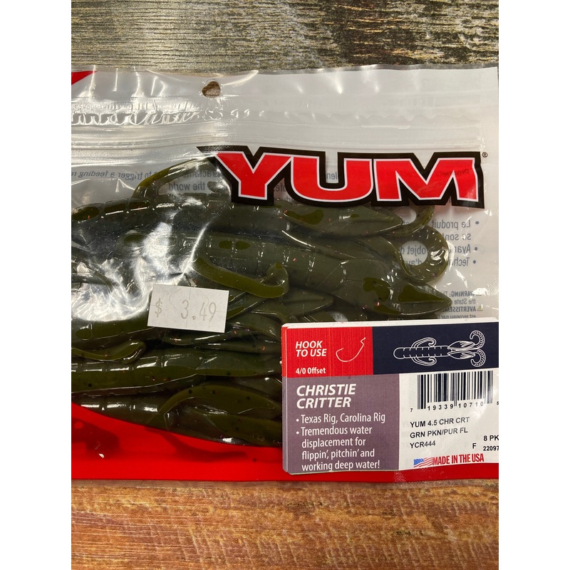 Yum Christy Critter 4.5 – Green Pumpkin/Purple Flk