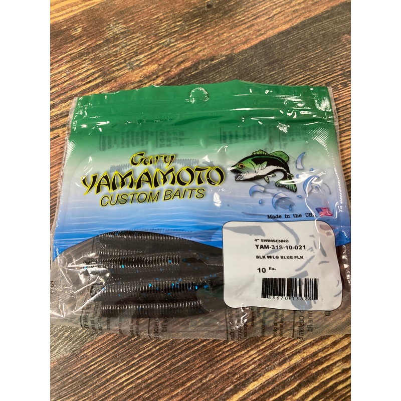 Yamamoto Swimsenko 4″ Black w/Lg Blue Flk