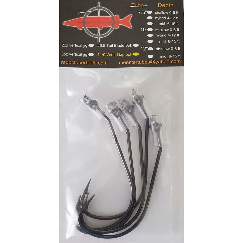 Red October 11/0 Mega Bite Wide Gap Hooks 5-Pack