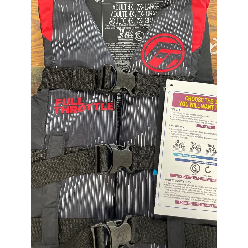 Full Throttle Nylon Life Jacket Adult 4XL/7XL Red