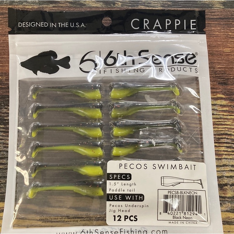 6th Sense Pecos Swimbait Paddle Tail 1.5″ Black Neon