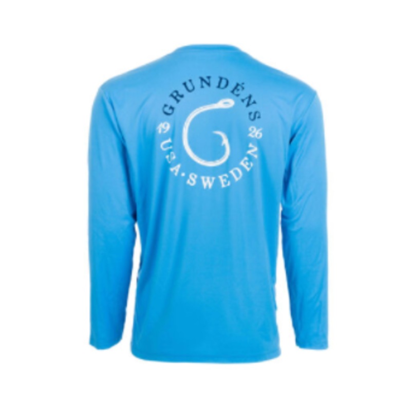 Grundens Tech Tee LS G Hook Print Coastal Blue