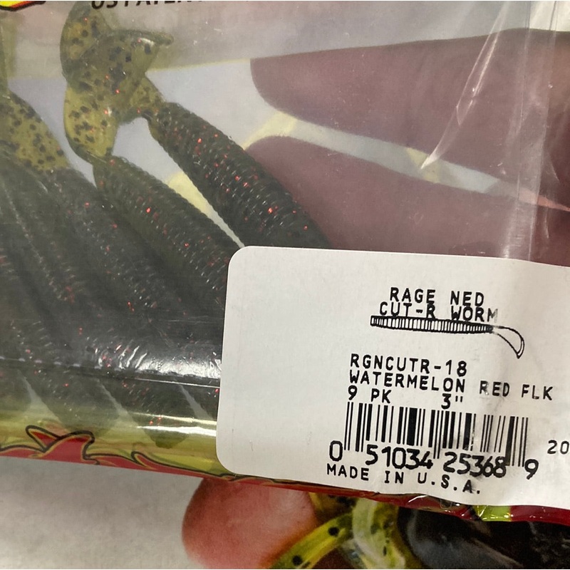 Strike King Rage Tail Ned Cut R Worms 3″ Watermelon Red Flake