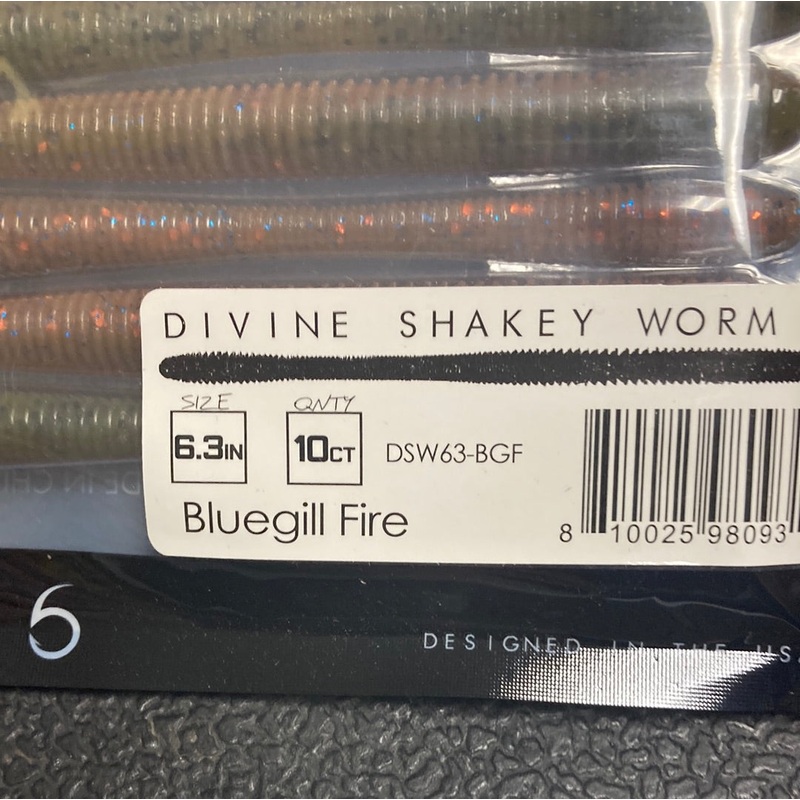 6th Sense Divine Shakey Worm 6.3″ Bluegill Fire