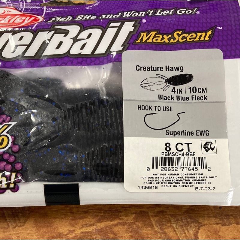 Berkley Power Bait Creature Hawg 4 Black Blue Fleck