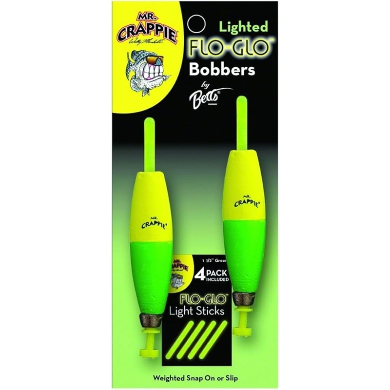 Mr. Crappie Flo Glo Lighted Bobbers 2 1/2″ Cigar Y/G 2Pk