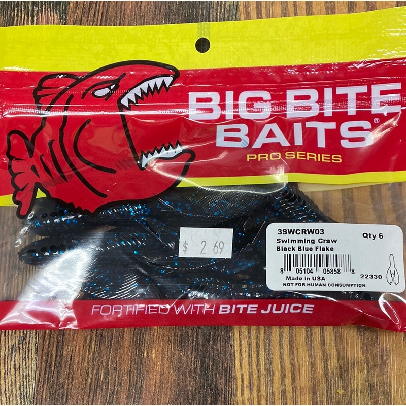 Big Bite Baits Swimming Craw Black Blue Flake