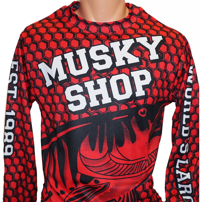 Musky Shop Long Sleeve Performance T-Shirt Crew Neck Jersey Red