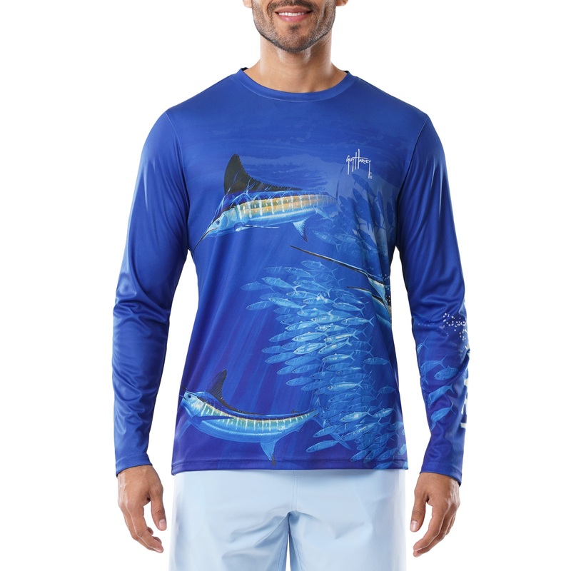 Guy Harvey Men’s Stripers Long Sleeve Performance Shirt