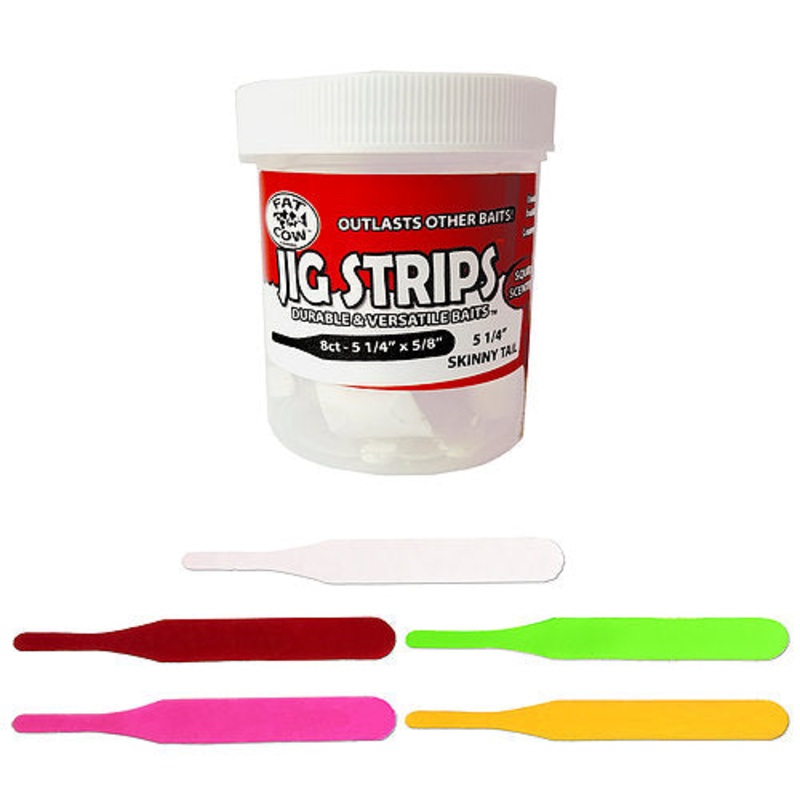 Fat Cow Jig Strips Skinny Tail 5 1/4″ – 8 ct – Squid Scented