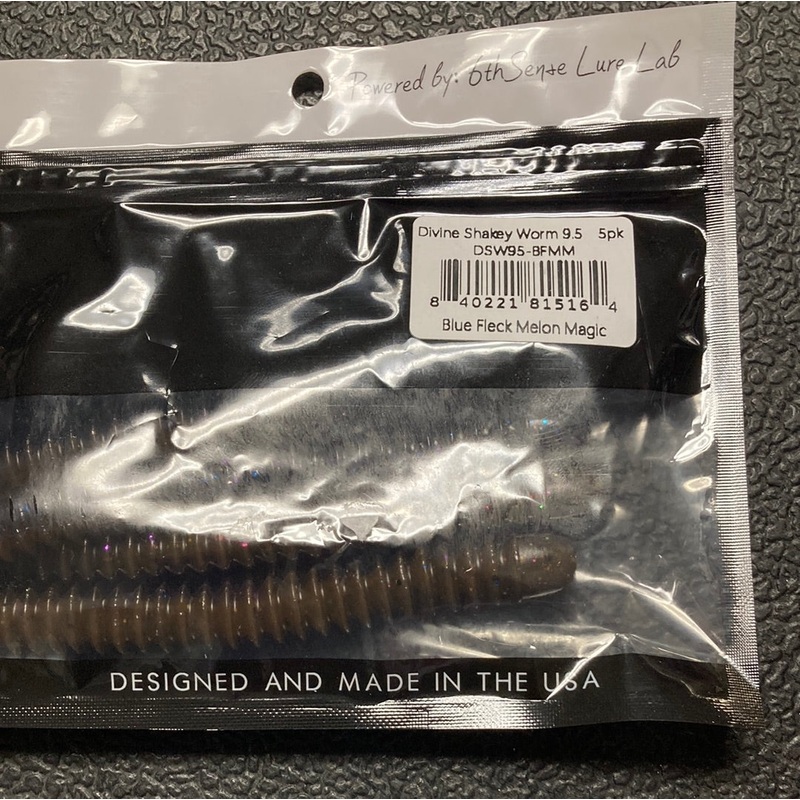 6th Sense Divine Shakey Worm 9.5″ Blue Fleck Melon Magic