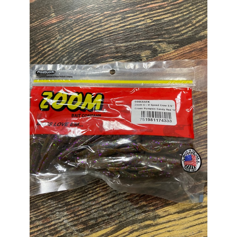 Zoom U-V Speed Craw 3.5″ Green Pumpkin Candy Red