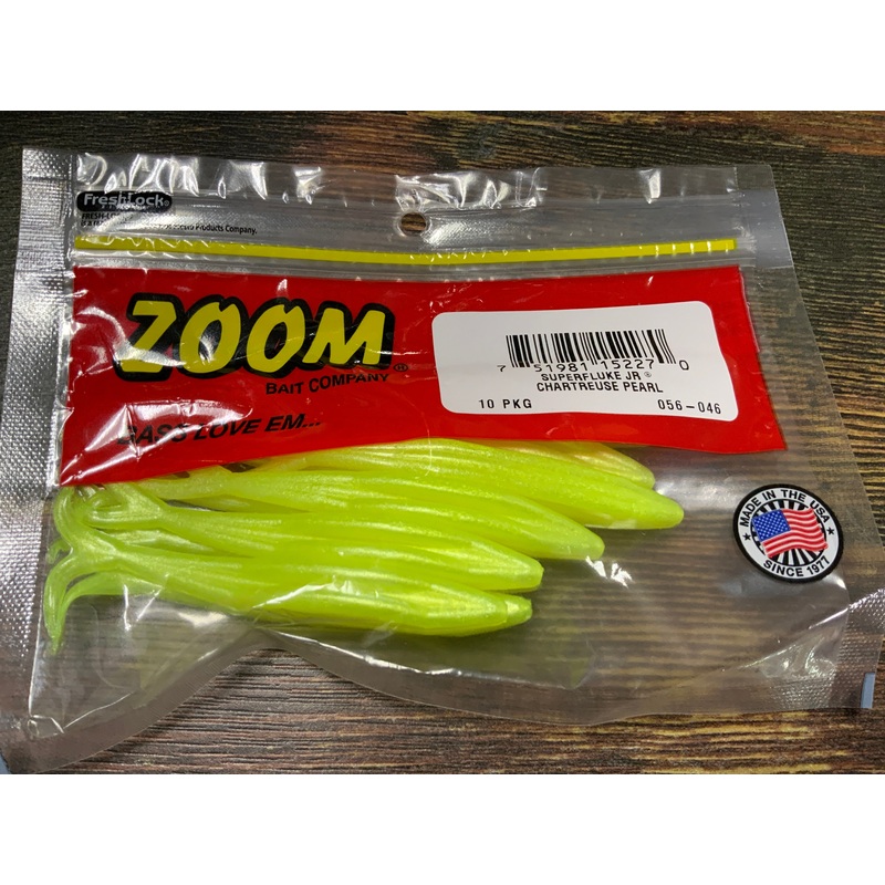 Zoom Super Fluke Jr 4″ Chartreuse Pearl