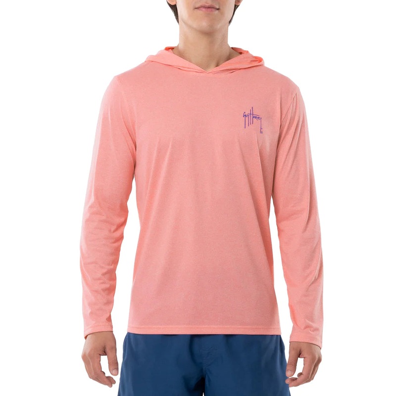 Guy Harvey Men’s Sketchy Sail Long Sleeve Performance Hoodie Coral