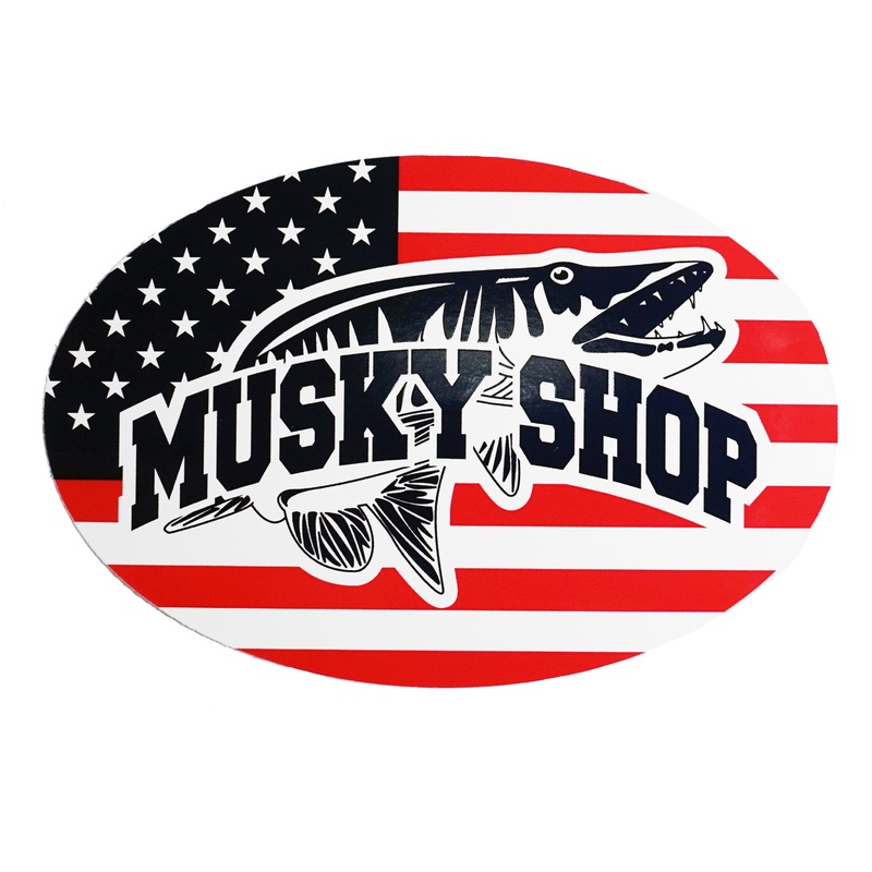 Musky Shop Oval Red White Blue Flag Decal