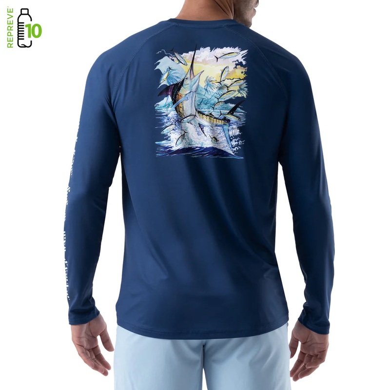 Guy Harvey Men’s On The Hunt Performance Raglan Sun Protection Top Estate Blue