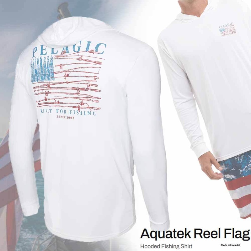 Pelagic White Aquatek Hooded Reel Flag L/S Performance Shirt