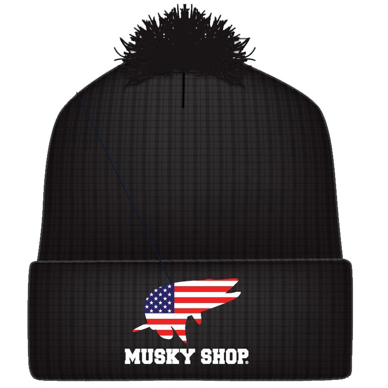 Musky Shop Pom Beanie Black US Flag Logo